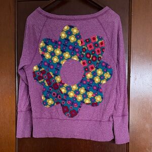 Vintage Floral Appliqué Long Sleeve Shirt